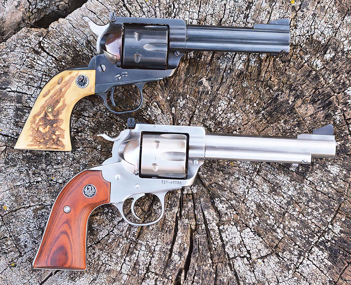 The Early 1950s Ruger 357 Blackhawk (top) shares the same cylinder frame size as the New Model Ruger Blackhawk 41 Magnum (bottom).
